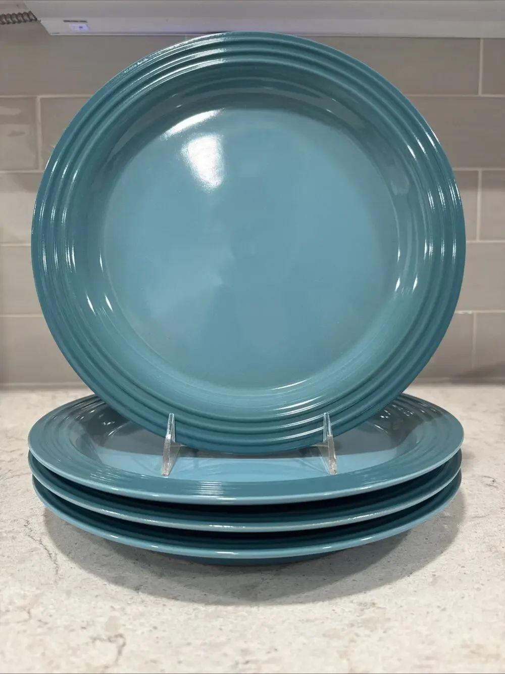 Set 4 LE CREUSET 10.5” CARIBBEAN Blue 27cm Vancouver Dinner Plates Turquoise NEW